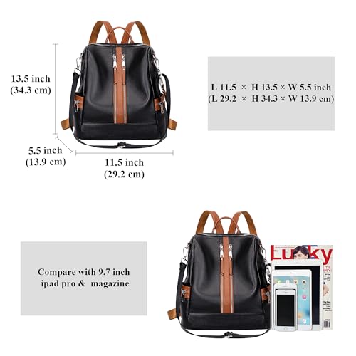 ALTOSY Genuine Leather Backpack for Women Convertible Shoulder Bag - color: Black/Brown