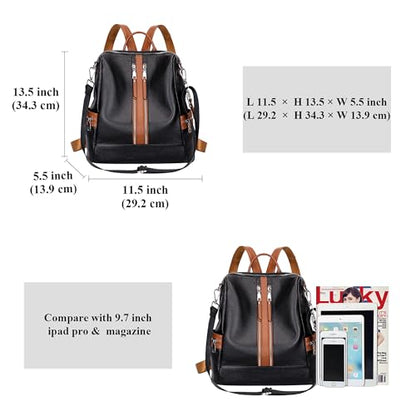 ALTOSY Genuine Leather Backpack for Women Convertible Shoulder Bag - color: Black/Brown