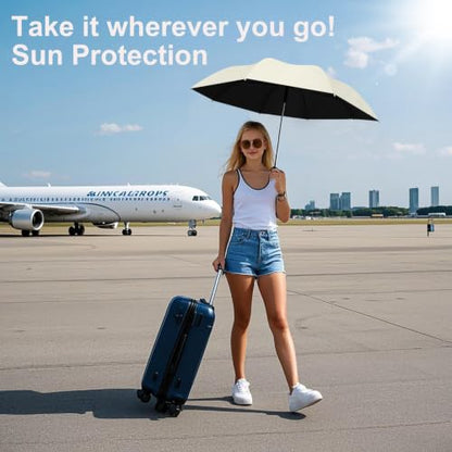 BAODINI Mini Travel Umbrella with UV Sun Protection, Compact Pocket-Size - color: G-1-Beige