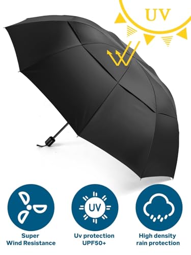 Kalolary UPF 50+ UV Protection Compact Golf Umbrella - color: Black