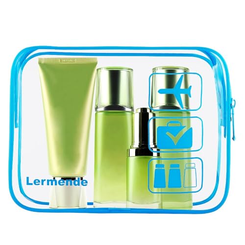 Lermende Clear Toiletry Bag TSA Approved Quart Size Travel Carry On - 2Pcs - color: Blue, size: 2 Pack