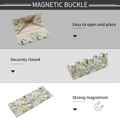 Foldable Glasses Case, Magnetic PU Leahter Sunglasses Case, Cute Hard Shell Folding Eyeglass Cases for Women Kids - color: White Flowering Shrubs