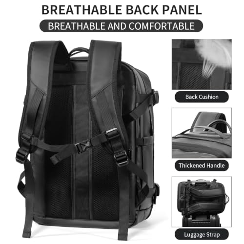 Expandable Motorcycle Helmet Backpack with Vacuum Compression Bag, 60L Carry-On Travel Backpack, Helmet Holder, TSA Lock, 17" Laptop Compartment, Black - style: Backpack + Vacuum Compression Bag
