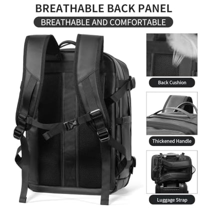Expandable Motorcycle Helmet Backpack with Vacuum Compression Bag, 60L Carry-On Travel Backpack, Helmet Holder, TSA Lock, 17" Laptop Compartment, Black - style: Backpack + Vacuum Compression Bag