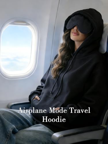 SeSe Code Travel Hoodie with Eye Mask Sleep Unisex Oversized Sweatshirt for Airplane, Road Trip Naps Fleece Couples Hoodies - color: Black, size: XX-Large