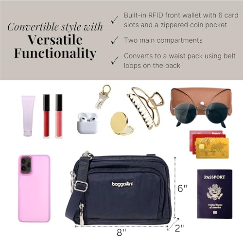 Baggallini Triple Zip with Front Wallet/Trifecta RFID Wallet Crossbody - color: French Navy