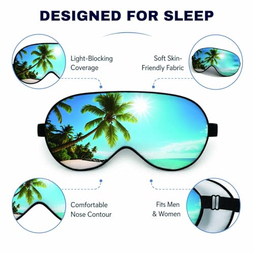 Silk Sleeping Eye Mask for Men Women Beach Summer Tropical Soft Adjustable Night Sleep Mask for Travel, Home, Office - color: Beach