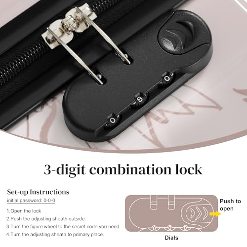 Luggage Sets 5-Piece PC Hardside, Spinner Wheels & 3-Digit Lock - color: Pink Flower
