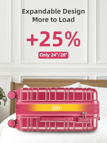 LARVENDER Luggage Sets 6 Piece Expandable Suitcases Set, Glossy Very Berry - color: Glossy Very Berry-6PC, size: Family Set
