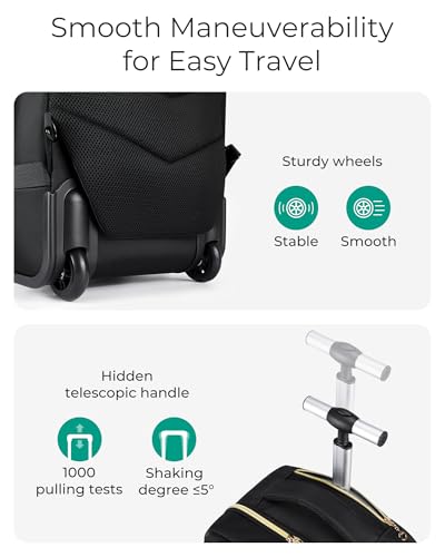 BAGSMART Rolling Backpack for Women, Wheeled Backpack with Packing Cube, Travel Back pack with Wheels, Carry On Suitcase Bag 17 Inch Large Roller Daypack, Champagne - color: Champagne