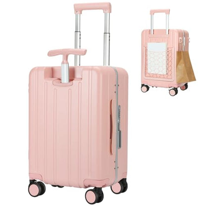 MRPLUM 20" Carry On Luggage Double Handle Suitcase with Net Pocket,Pink - color: Pink