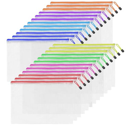 24pcs A4 Mesh Zipper Pouch Bags, Mesh Bags with Zipper Bulk, Pouches for Organization, Clear Storage Bags for Classroom, Travel, Office - size: 24PCS