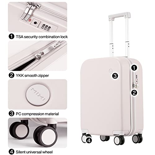 mixi Carry on Luggage, 20'' Suitcase Spinner Wheels Luggage Hardshell Lightweight Rolling Suitcases PC with Cover & TSA Lock for Business Travel, Off White（Slight Pink） - color: Off White(Slight Pink), size: 20 Inch