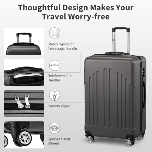 Karl home 24in Checked Luggage, Medium Suitcase with Wheels, Dark Grey - color: Dark Gray, size: 24 Inch