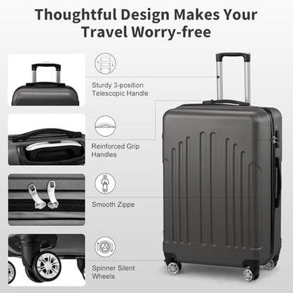 Karl home 24in Checked Luggage, Medium Suitcase with Wheels, Dark Grey - color: Dark Gray, size: 24 Inch