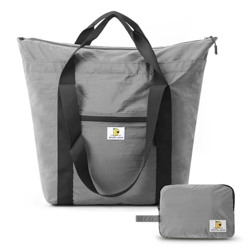 Foldable Travel Bag, 26L Lightweight Weekender Duffel, Expandable Second Carry-On Bag for Travel & Shopping, Water-Resistant Personal Item Bag, Gray - color: Gray