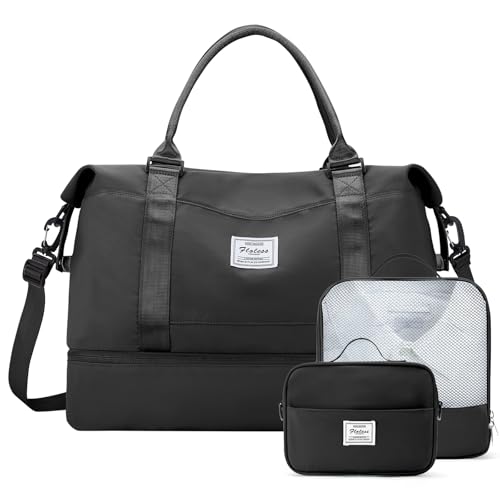 Weekender Bags for Women, Carry-On Overnight Travel Duffel Bag - color: A-Black-3Pcs-0022, size: Extra Large
