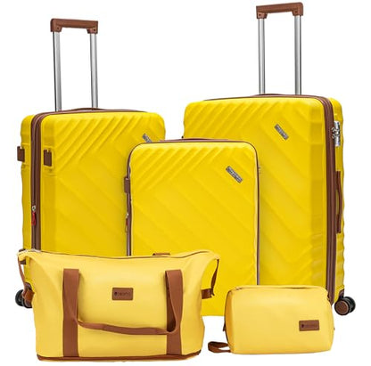 Rosamo 5-Piece Hard Shell Expandable Luggage Set, Airline Approved Carry-On | 22x14x9 ABS+PC Suitcases with Spinner Wheels and TSA Lock for Secure Travel - color: Yellow