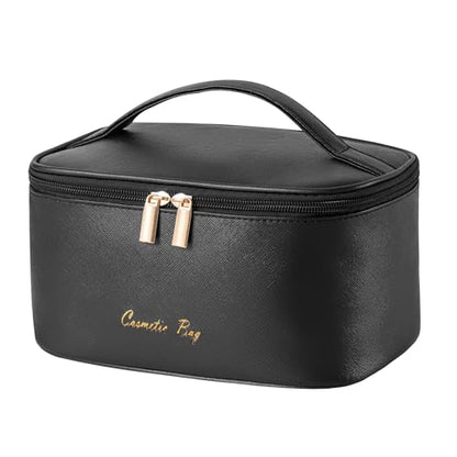 KITENROM Travel Makeup Bag, Cosmetic Bag for Women, Medium, Dark Black - color: Dark Black, style: Cross Pattern