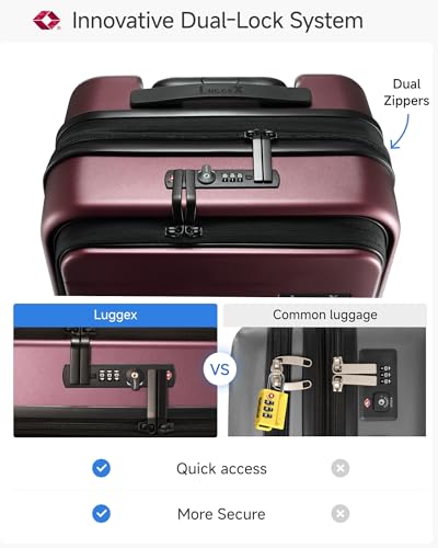 LUGGEX Front Pocket Expandable Carry On Luggage, Cherry, 20" - color: Cherry, size: 20 Inch
