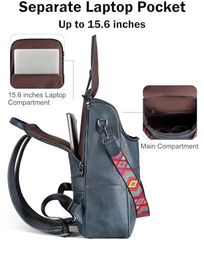 FADEON Laptop Backpack for Women, Vegan Leather 15.6 inch Computer bag - color: Purple Retro Style