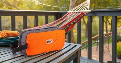 Small Travel Toiletry Bag for Men, Dopp Kit Mens, Zipper Pouch for Travel - color: Orange/Grey