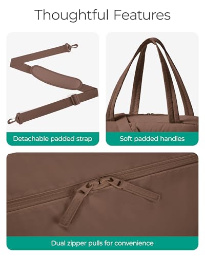 BAGSMART Gym Bag for Women, 2-PC Puffer Travel Duffle Bag Carry On Tote Bag - color: Coffee Brown