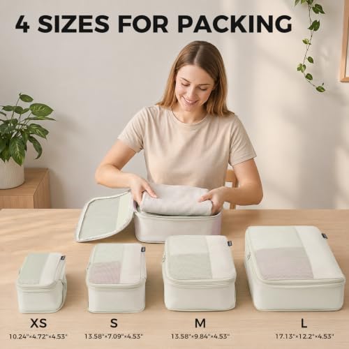 4 Piece Compression Packing Cubes for 3–7 Day Travel, Off White - color: Off White, size: 4 Pack