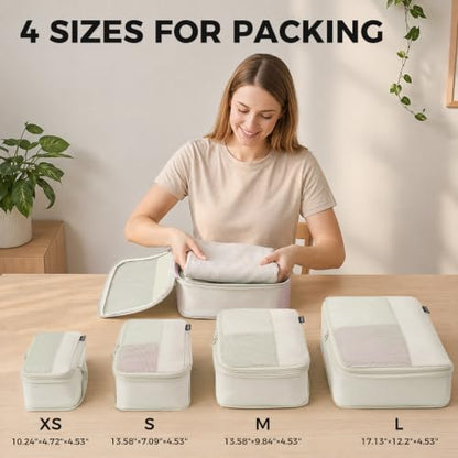 4 Piece Compression Packing Cubes for 3–7 Day Travel, Off White - color: Off White, size: 4 Pack