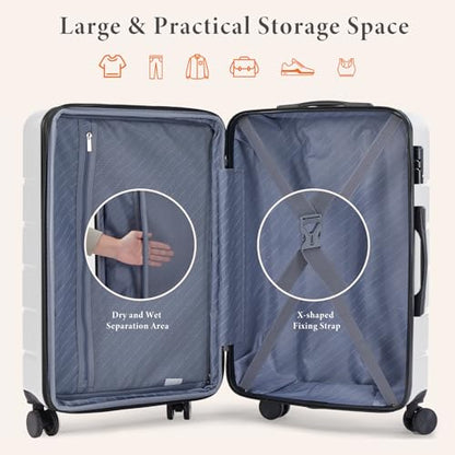 Sweetcrispy 3 Piece Luggage Set, Expandable Suitcase with Spinner Wheels - color: Cream White, size: 3 Pieces Set