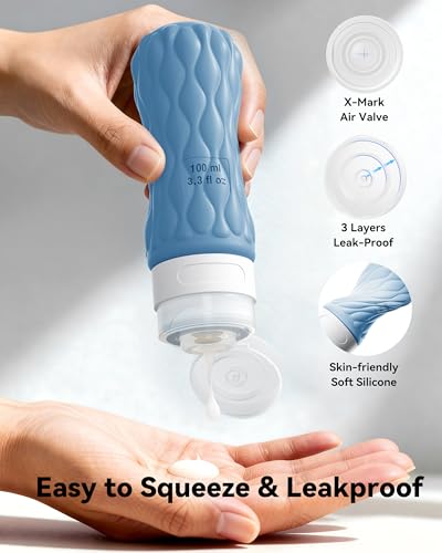 Travel Bottles for Toiletries Silicone Travel Size Containers 3.4oz 1.7oz - color: Ocean Wave