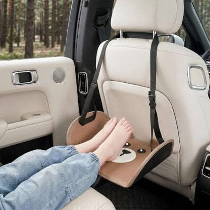 Car Foot Hammock, Cute Bear Adjustable Flight Feet Rest for Adults & Kids, Portable Thickened Rear Seat Leg Rest Pad for Support & Relax, Universal for SUV RV Truck (Brown)
