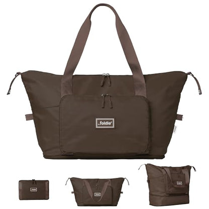 The Foldie Foldable Travel Bag for Women - 40L Weekender Bag with Multiple Pockets - Carry On Expendable Travel Bag - color: Brown