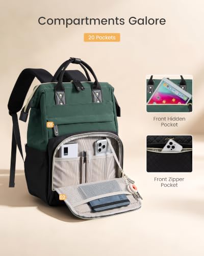 LOVEVOOK Laptop Backpack Women Quilted Teacher Nurse Work Backpack Purse - color: Green Black, size: 15.6 inch-Cup
