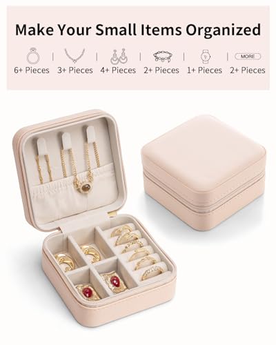 VLANDO Travel Jewelry Case, Compact Design, Necklace Hook, Anti-Tangle - color: K.Nude Pink