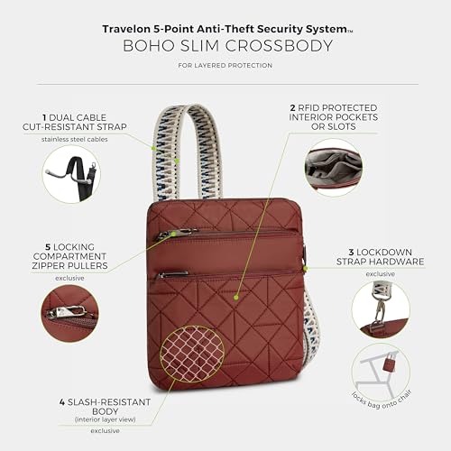 Travelon Anti-Theft Boho Slim Crossbody - color: Paprika