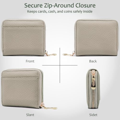 RFID Blocking Small Zip Around Wallet for Women, Slim Minimalist - color: Light Grey