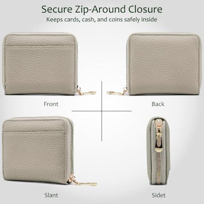 RFID Blocking Small Zip Around Wallet for Women, Slim Minimalist - color: Light Grey
