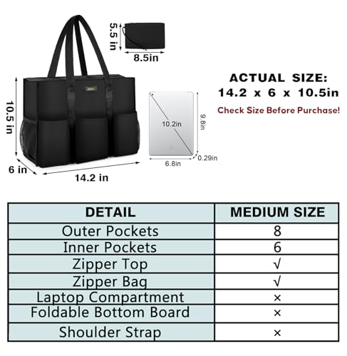 IBFUN Utility Tote Bag with 24 Pockets, Large Teacher Travel Tote for Women - color: A1-m-black, size: Medium