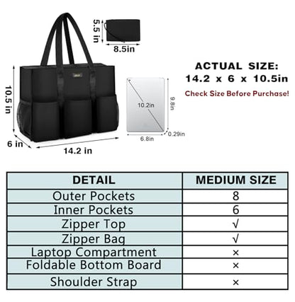 IBFUN Utility Tote Bag with 24 Pockets, Large Teacher Travel Tote for Women - color: A1-m-black, size: Medium