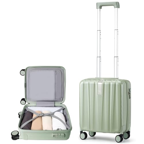 Hanke 14 Inch Underseat Carry On Luggage with Wheels Hard Shell Suitcases Carry On Bag Lightweight Small Mini Suitcase Travel Luggage for Travel（Bamboo Green） - color: Bamboo Green, size: 14 Inch