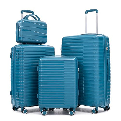Hardside Luggage Sets, Lightweight Stripes Suitcase with Spinner Wheels, Blue-PP - color: Blue-PP, size: 20/24/28 Inch