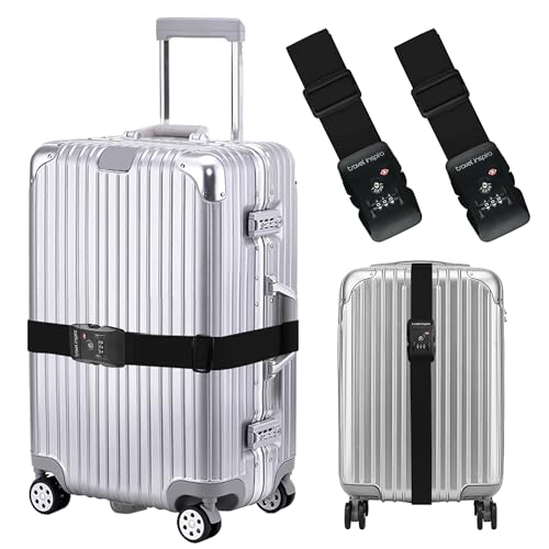Travel Inspira 2 Pack Luggage Straps for Suitcases with TSA Lock - color: black