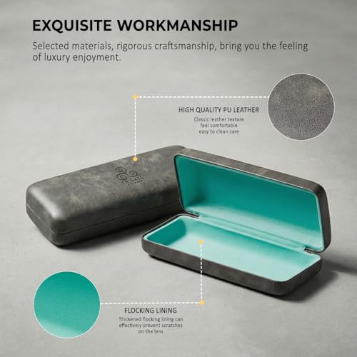 Premium Curved Rectangular Glasses Case, Hard Shell PU Leather Eyewear Holder. Magnetic Closure. - color: Charcoal Mist