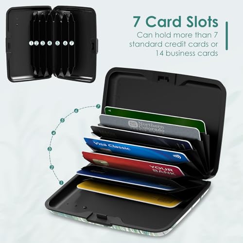Credit Card Holder, RFID Blocking Aluminum Hard Case,Plant Leaves - color: Green Plant Leaves