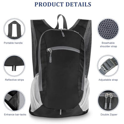 Qcute 15L Hiking Backpack Lightweight Packable Hiking Daypack Small Foldable Shoulder Bag Travel Day Pack Outdoor Gear - color: Black