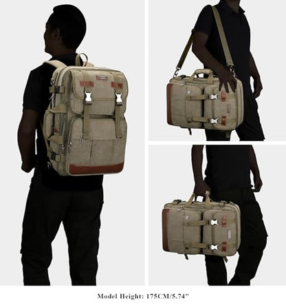 WITZMAN Canvas Travel Backpack for Men Large Laptop Backpack Fits 16 Inch - color: Army Green