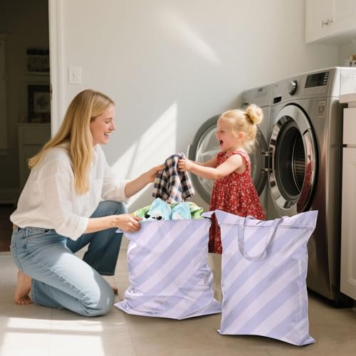 Travel Laundry Bags 2 PC Wet Dry Bag with Handle Dirty Clothes Organizer for Swimsuits Beach Camping Waterproof Washable Purple Diagonal Stripes - color: Purple Diagonal Stripes
