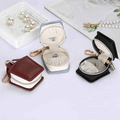 KUKUVR Travel Jewelry Ring Holder Box with Keychain (Black) - color: Black