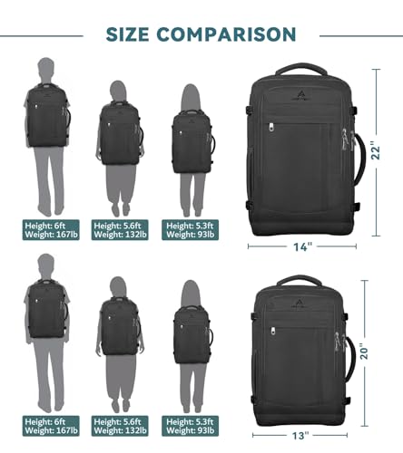 AREYTECO 55L Extra Large Travel Laptop Backpack,Carry On Backpack for Men - color: Black, size: 18.4 Inch (22''x14''x11'')